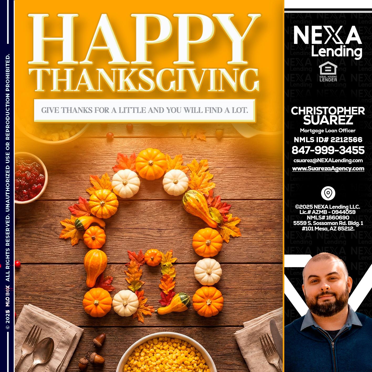 HAPPY THANKSGIVING - Christopher Suarez -Mortgage Loan Officer Coach