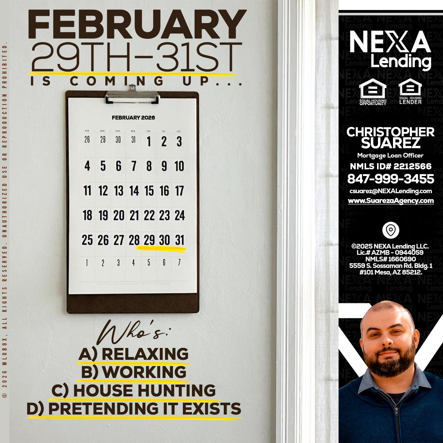 FEBRUARY 29-31 - Christopher Suarez -Mortgage Loan Officer Coach
