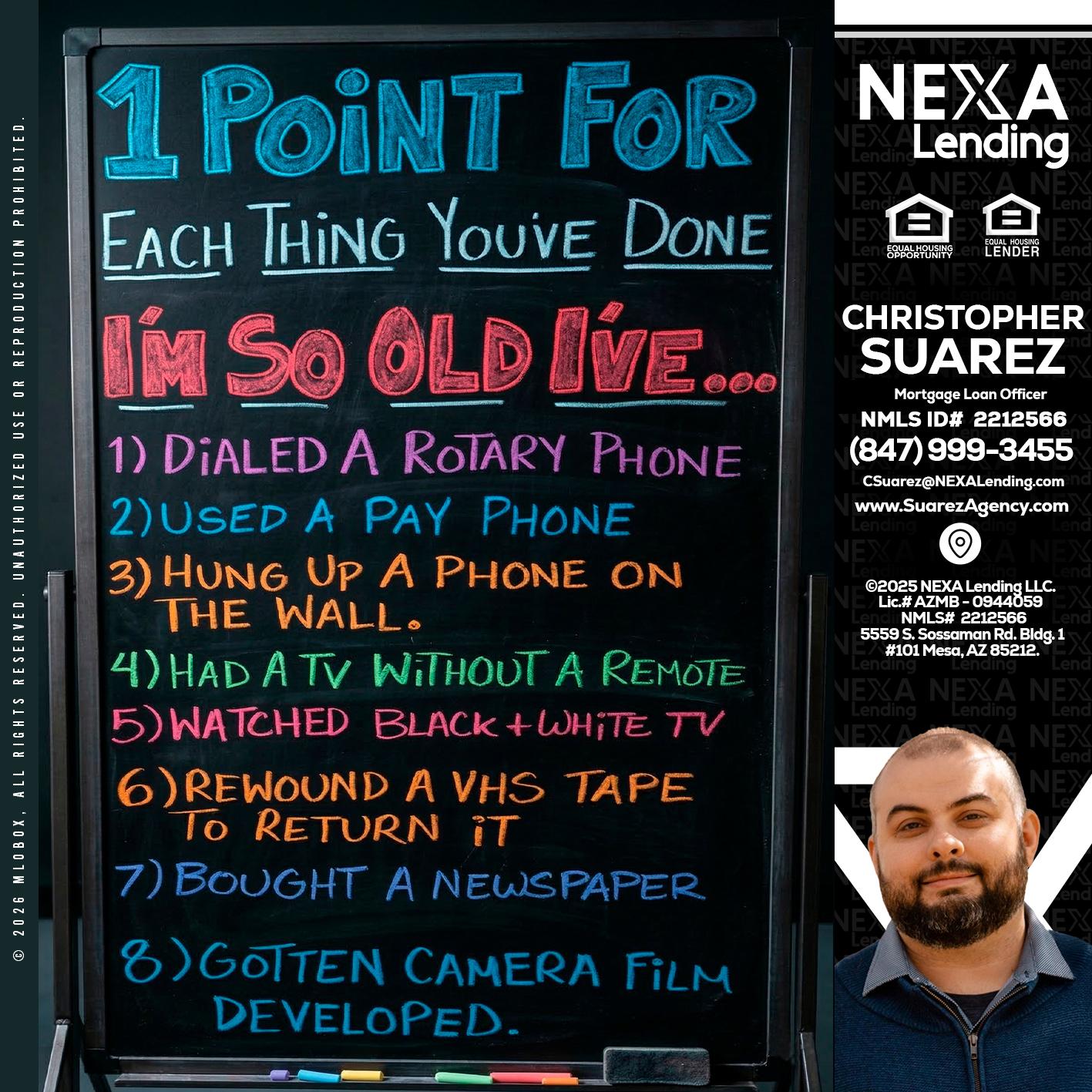 1 point for - Christopher Suarez -Mortgage Loan Officer Coach