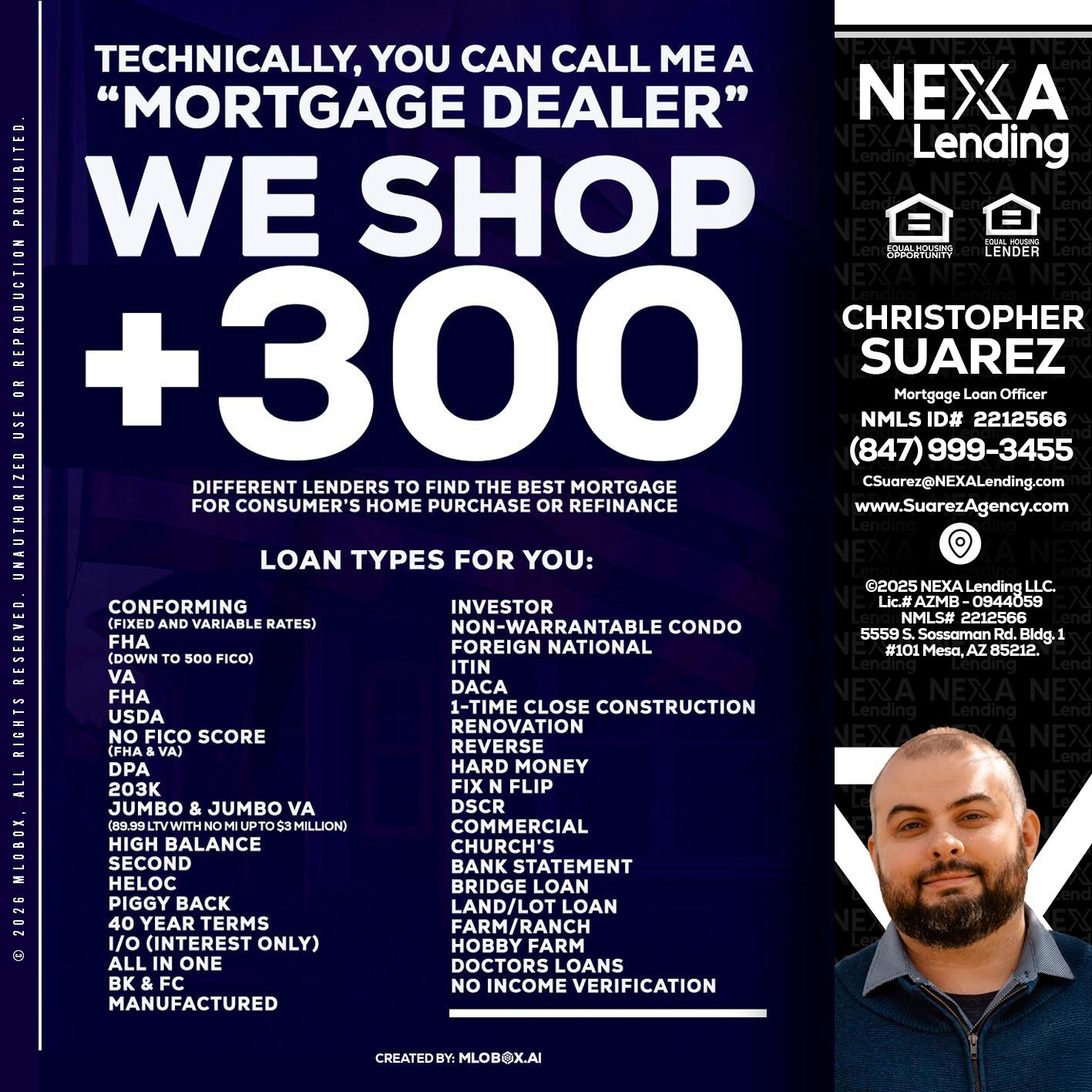300+ LENDERS - Christopher Suarez -Mortgage Loan Officer Coach