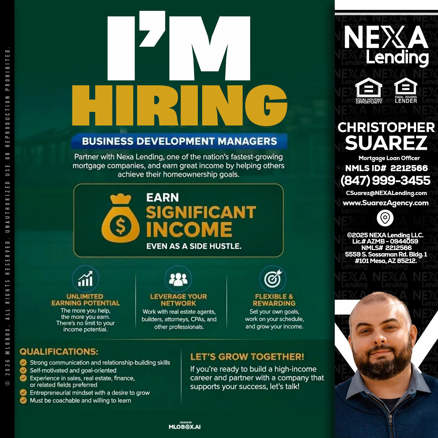 IM HIRING - Christopher Suarez -Mortgage Loan Officer Coach